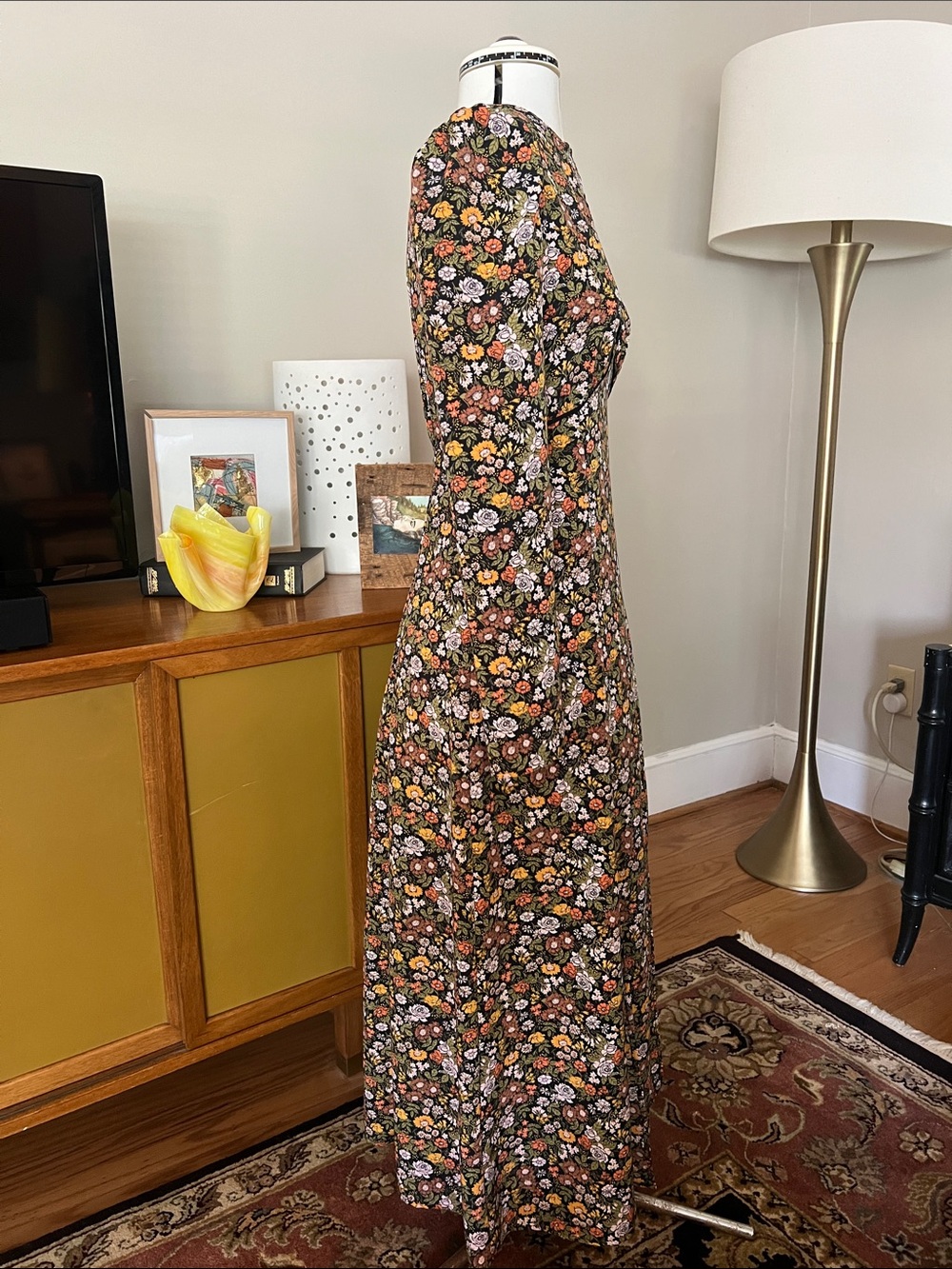 Topshop Black Floral Long-Sleeve Maxi Dress with Multi-Color Blooms - Picture 3 of 8